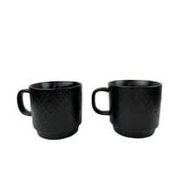 Set of 2 Starbucks Matte Black Cups Ceramic Embossed Diamond Coffee Mug 12 fl oz