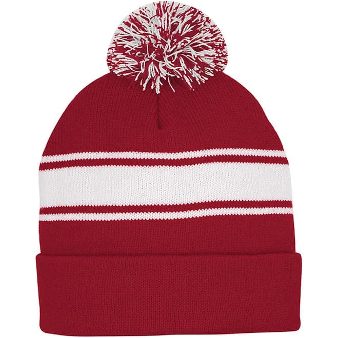 Mega Cap 5076 Striped Pom Beanie with Cuff