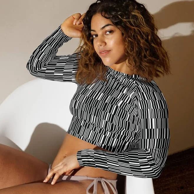 Abstract Geometric Long Sleeve Crop Top
