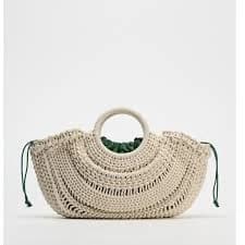 Zara Cream and Green Tote with Intricate Design