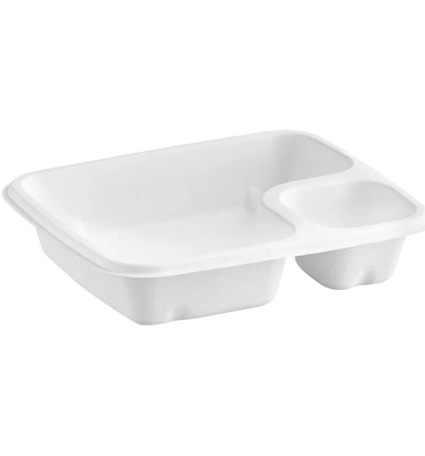 EcoChoice Compostable White 2 Compartment Nacho / Food Tray - 300/Case