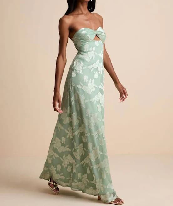 Lulus Strapless Floral Jacquard Maxi Dress