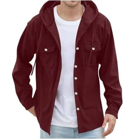 Men's Corduroy Button-Up Shirt Jacket with Chest Pockets