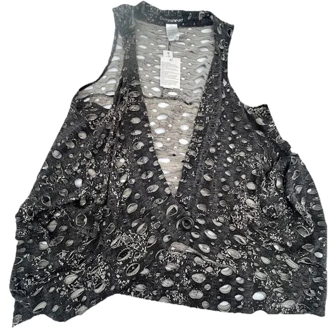Clothes Head Women’s Os Black Distressed Grunge Fishnet Sweater Vest