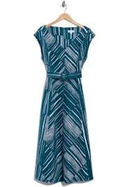 Stripe Belted V-Neck Midi Dress