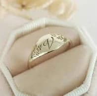 Monogram ring, Flower signet ring, Unique monogram ring, vintage style monogram signet, gold initial ring, personalized Valentine's day gift