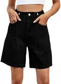 Womens Jean Shorts High Waisted Trendy Stretchy Denim Shorts Summer Casual Cutoff Loose Fit Wide Leg Long Shorts Light