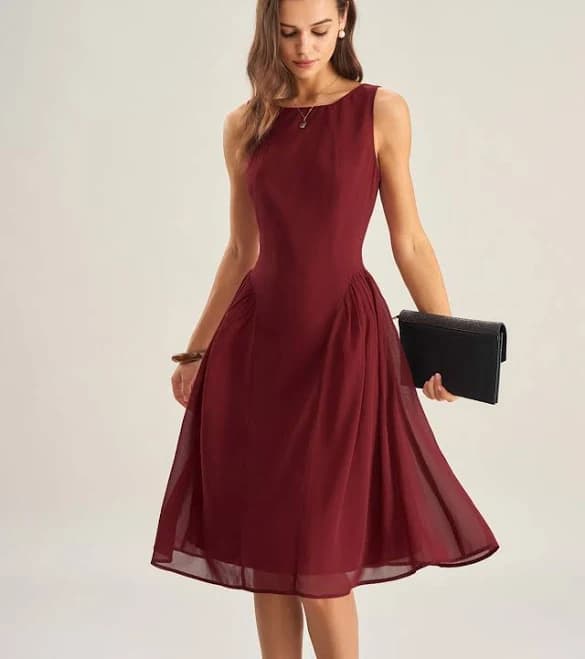 Rihoas Elegant A-Line Chiffon Midi Dress