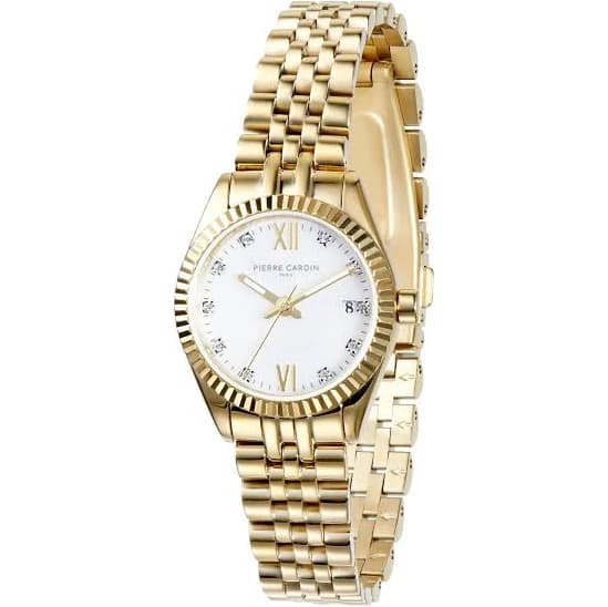 Mother of Pearl Fluted Bezel Watch with Crystals