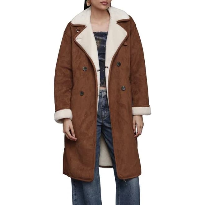 AVEC LES FILLES Women's Double Breasted Faux Fur Belted Coat