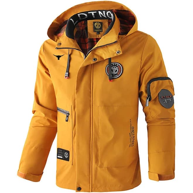 Men's Cow Print Waterproof Windbreaker Hooded Jacket with Detachable Hood