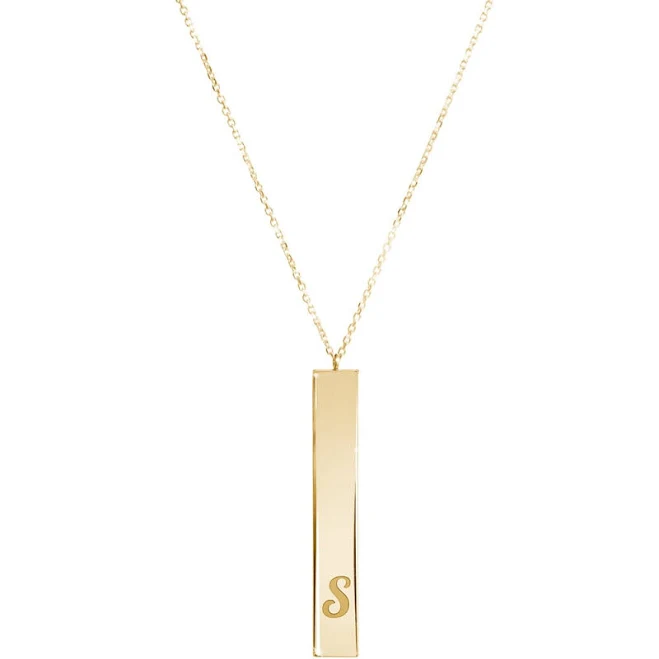 Vertical Bar Pendant Necklace in Solid Gold