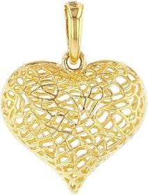 14K Gold Puffed Filigree Heart Charm Pendant