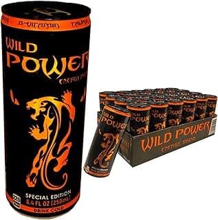 Wild Power Energy Drink - 24 Pack / 8.4 fl oz Cans – Smooth Energy with With Caffeine, Ginseng, Taurine, B-Vit amins | Zero Crash, Maximum Focus, Aspartame Free, Halal Certified, 53 Calories, 220Kj Energy