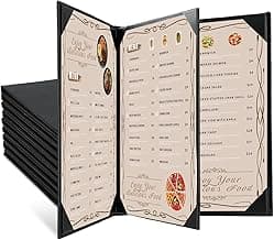 Restaurant Menu Covers Holders 8.5" X 11" | Pack of 10 Synthetic Leather 4 View Menu Holder Covers Book Style with Angled Corners Black for Wine List (10, 4 View (8.5" x 11"))