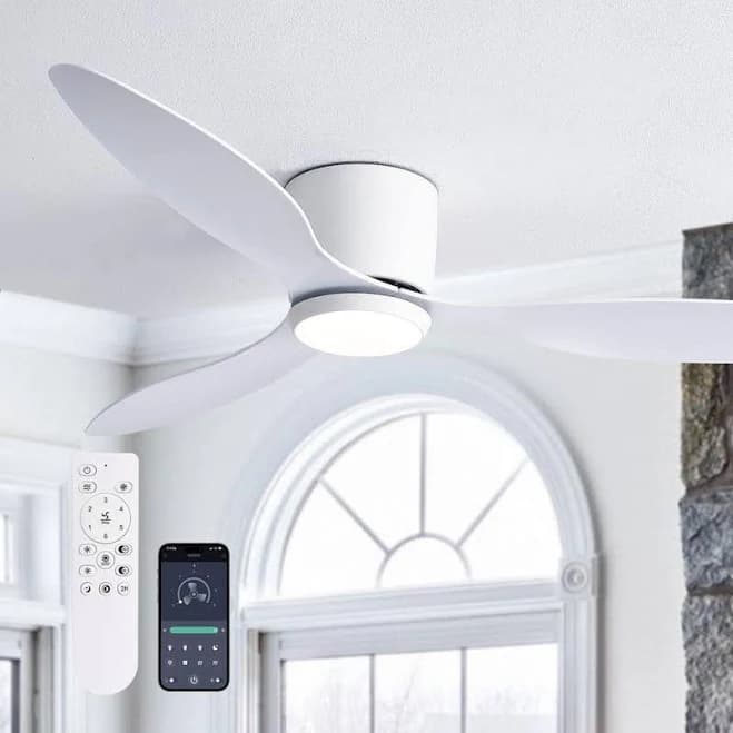 Pacific Core 52 in. Smart Indoor Low Profile 3 Blades Ceiling Fan with Dimmable LED Lights and