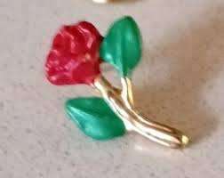 Vintage Red Rose Enameled Gold Tone Lapel Hat Tie Pin Souvenir 1946 - Etsy