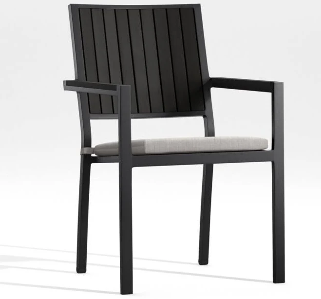 Alfresco Black Metal Outdoor Dining Armchair Sunbrella Cushion