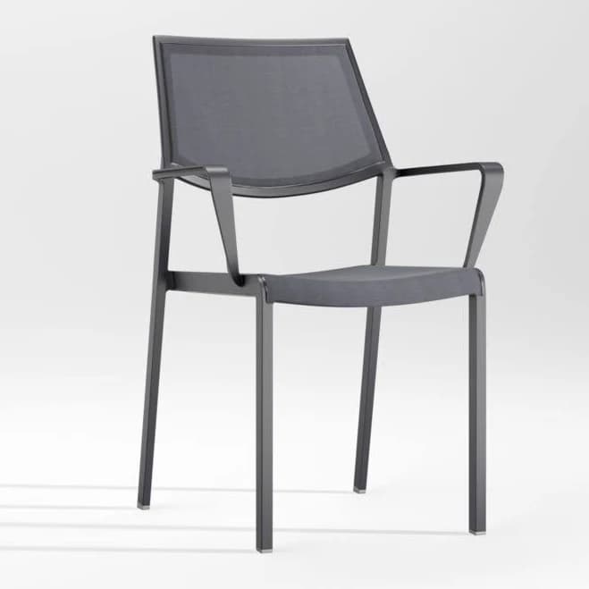 Crate & Barrel Lanai Charcoal Grey Mesh Square Stackable Outdoor Dining Chair with Arms