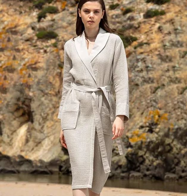 Women's Lightweight Waffle Spa Robe with Shawl Collar