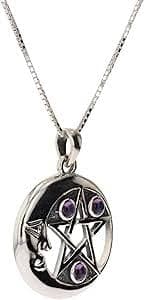 Amazon.com: Jewelry Trends Sterling Silver Moon and Star Pentacle Pendant with Amethyst on 18 Inch Chain Necklace : Clothing, Shoes & Jewelry