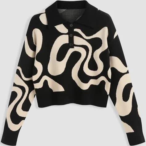 CIDER Knit Fabric Psychedelic Swirl Everyday Illusion Pullover Sweater School Casual