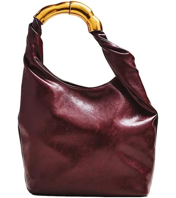 Anthropologie Vegan Leather Gilded Shoulder Bag - Wine