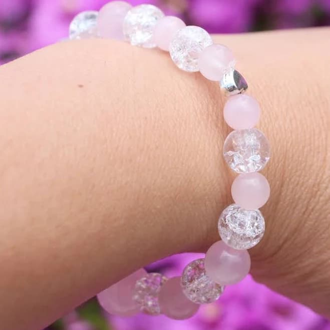Rose Quartz Crystal Beaded Bracelet with 7-Inch Elastic Cord