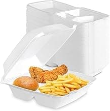 8x8 Clamshell Take Out Boxes (25 Pack) Medium 3-Compartment Foam Food Containers Disposable Lunch Container, Restaurant Togo Trays with Hinged Lids for Takeout, Carryout, and Meal-Prep