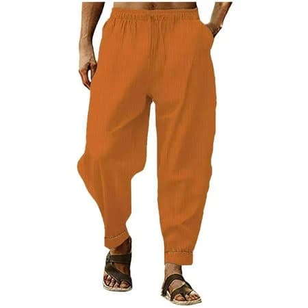 Kosheko Men's Cotton Linen Pants Solid Textured Harem Pants Casual Gauze Pants Lightweight Loose Beach Summer Fall Trousers