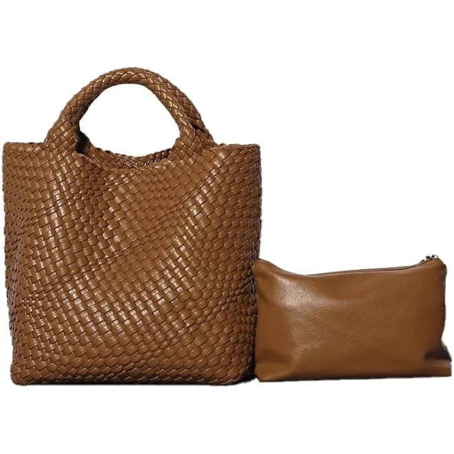 Woven Vegan Leather Shopper Bag
