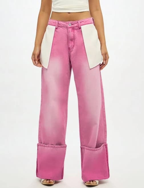 Y2K Wide Leg Bell Bottom Jeans with Turn Up Cuffs
