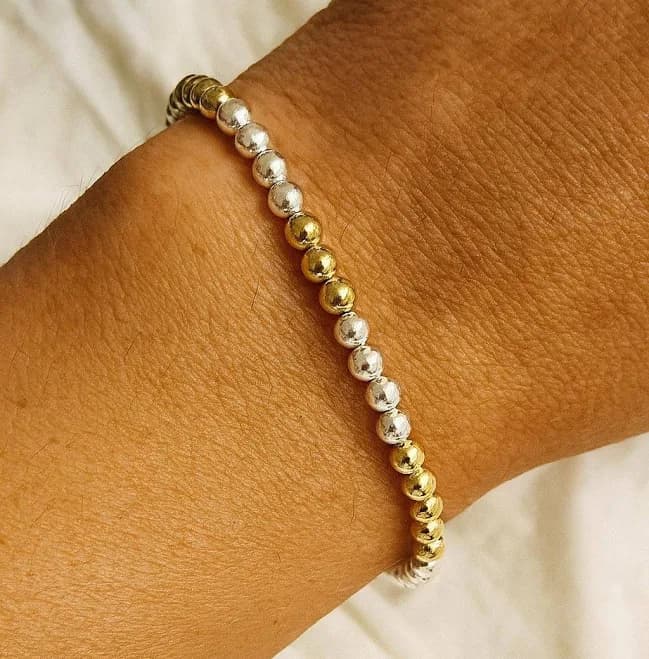 14K Gold Filled & Sterling Silver Minimalist Beaded Stretch Bracelet