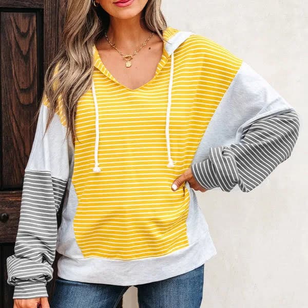 Threaded Pear Margot Stripe Drawstring Loose Fit Hooded Top