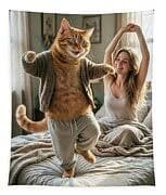 Cute Cat Dancing on Bed by Matthias Hauser