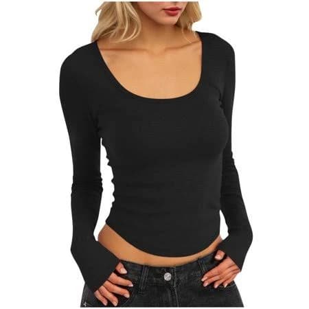 Women's Slim Fit Long Sleeve Ribbed Knit Crop Top