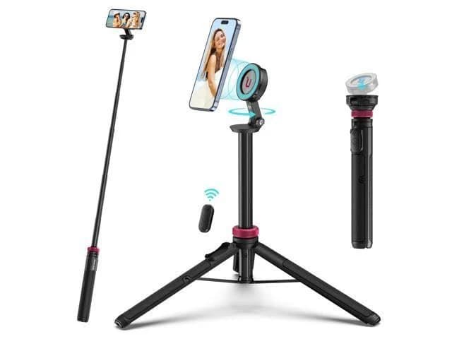 61'' Magnetic Selfie Stick Phone Tripod with Wireless Remote, Extendable Cell Phone Holder Stand, Compatible with MagSafe, Cellphone Tripod for iPhone