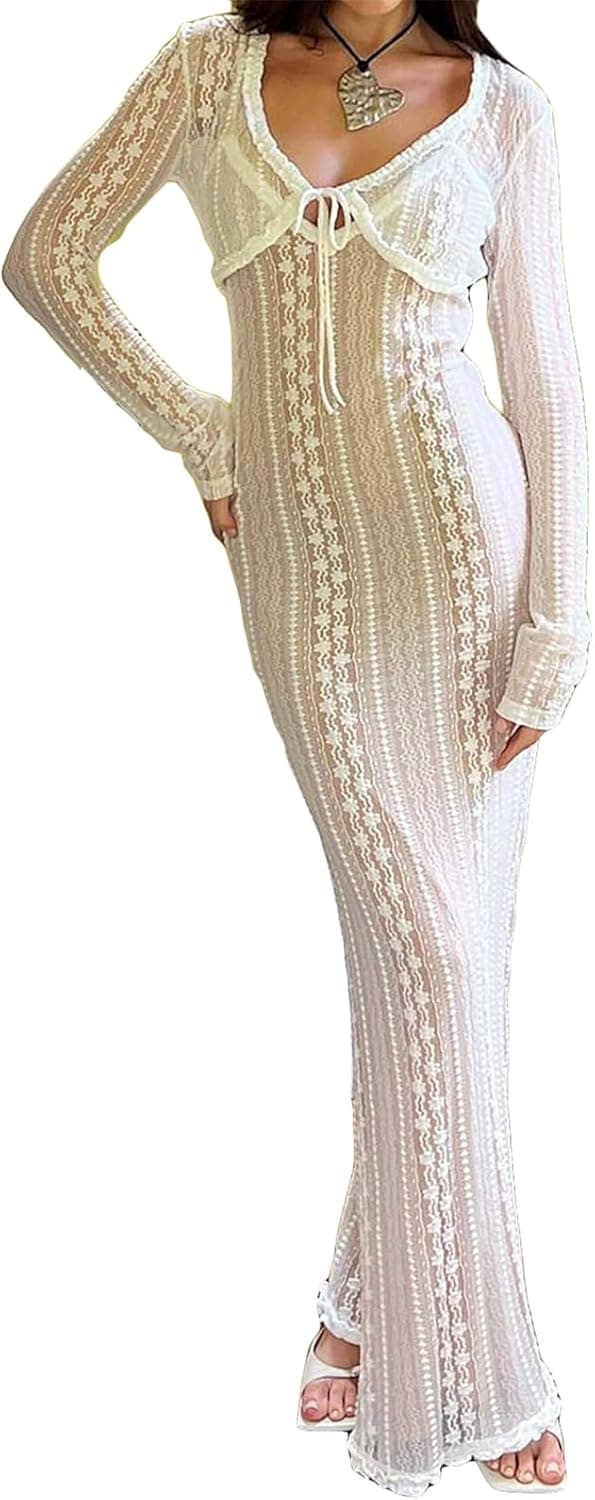 Amazon.com: Womens Sexy 2 Pieces Lace Ruffles Cardigan Bodycon Party Clubwear Dress Outfits Set Black : Clothing, Shoes & Jewelry