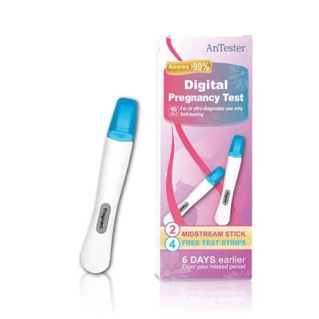 Antester 2x Early Digital Pregnancy Test Kit + 4x hcg Test Strips 10mIU/mL,at-Home Pregnancy Test Kit for Women with Easy-to-Read Results