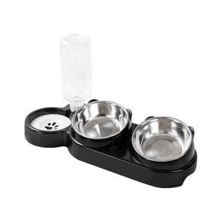 Black Cat Dog Bowl Two in One Stainless Steel Food Water Feeder