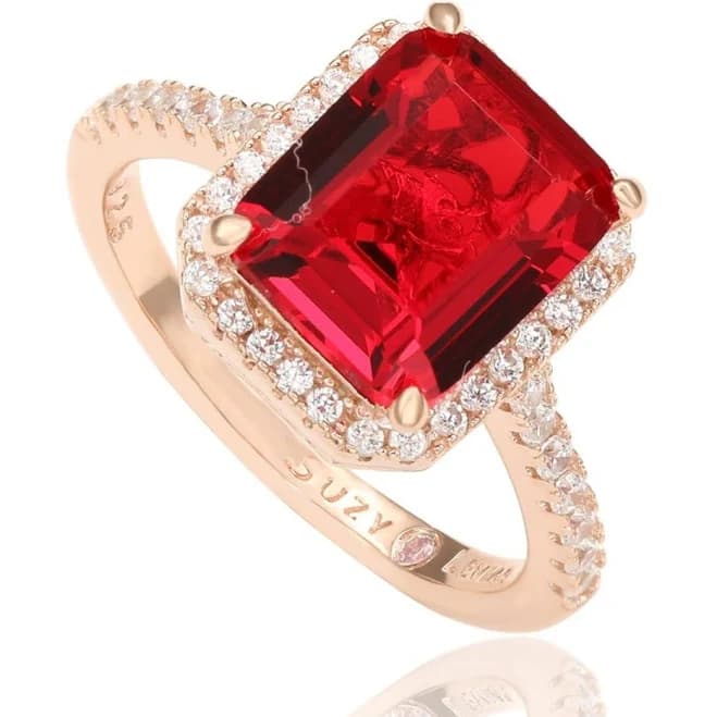 Suzy Levian Sterling Silver Large Emerald-Cut Cubic Zirconia Halo Ring