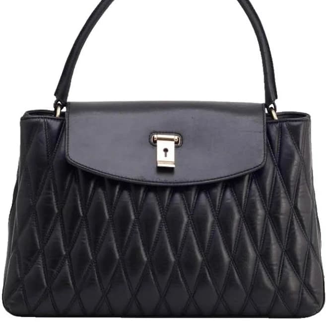 Bally Vintage Black Quilted Leather Top Handle Flap Bag Gold Turn-lock