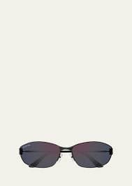 Balenciaga Men's BB Logo Metal and Nylon Oval Sunglasses - Bergdorf Goodman