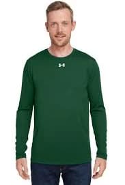 Under Armour Mens Team Tech Moisture Wicking Long Sleeve Crewneck T-Shirt - Forest Green