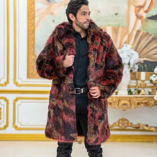 Crimson-Bear Men's Faux Fur Hooded Playa Coat
