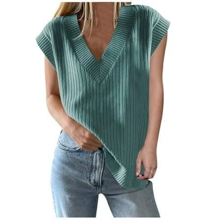 Women's V-Neck Ribbed Knit Sweater Vest