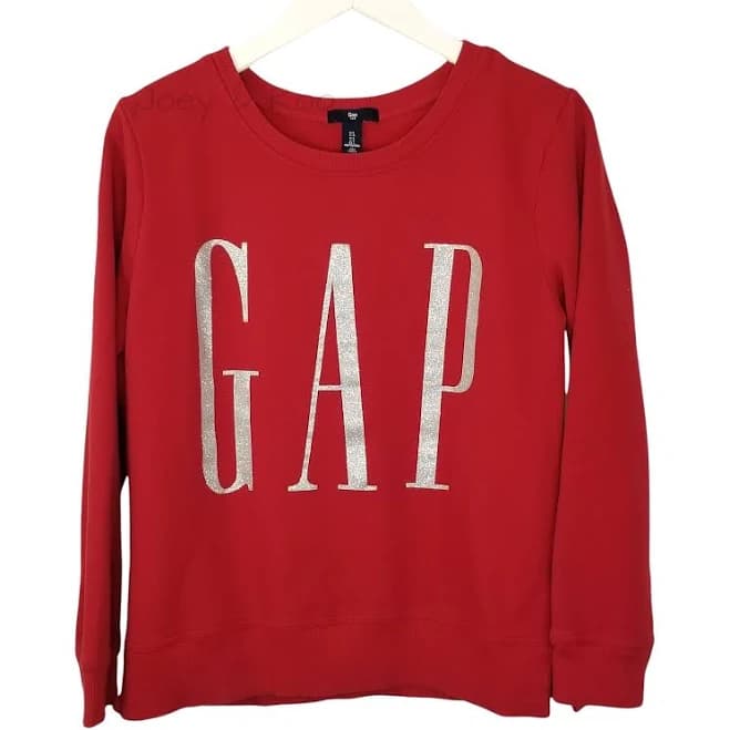 Gap Women's Large (medium) Red Silver Logo Sweatshirt Pullover Crew