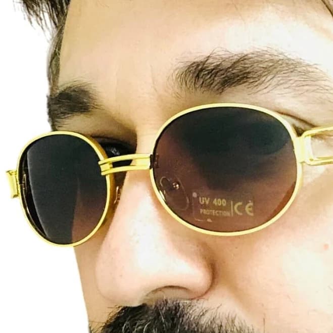 Oval Sunglasses Gold Frame Brown Lens Uv400 Protection Fashion Shades