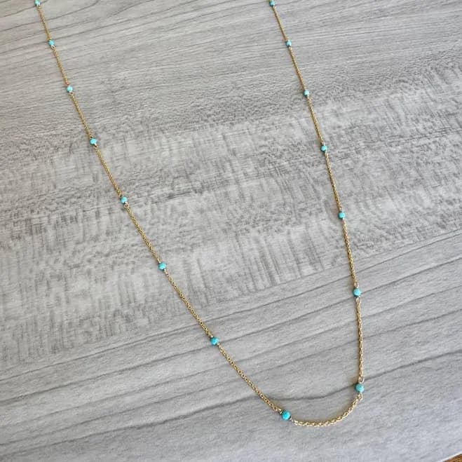 14K Gold Filled Dainty Beaded Turquoise Necklace