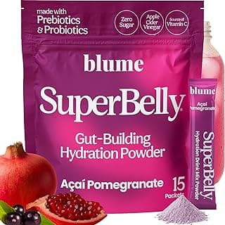 SuperBelly Gut Health and On-The-Go Hydration Packets, GLP-1 Friendly, Sugar-Free, with Prebiotics, Probiotics, Apple Cider Vinegar, Vitamin C, and Electrolytes, Açai Pomegranate, 15 Sticks